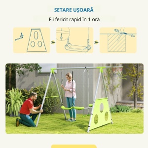 Set de joaca copii 3in1 cu leagan, cos baschet, poarta fotbal, 238x180x182cm, Verde/Gri - Verificat A · Re-Bloom - Img 2