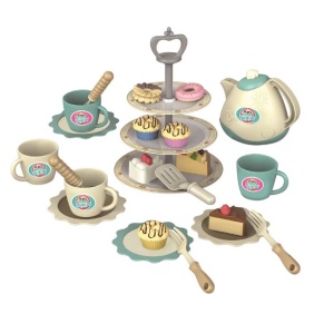 Set de joaca pentru copii, stativ cu produse de cofetarie si patiserie, farfurioare de servit, cesti si ceainic