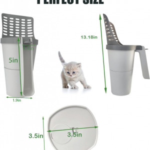 Set de lingura pentru asternut la pisici cu cos de gunoi atasat si 120 de saci de umplere YAWMLYE, plastic, gri, 29,9 x 10,6 x 9 cm - Img 2