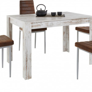 Set de living Lynn/Kate, 4 scaune si o masa, alb prespalat/maro, 120 x 80 x 75 cm - Img 7