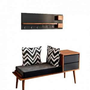 Set de mobilier pentru hol Isaacs, cuier si bancheta tapitata cu 2 sertare, pal melaminat, maro/gri
