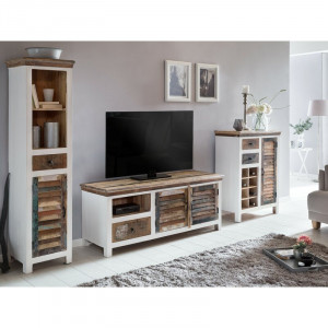Set de mobilier pentru living Camerton, lemn masiv, maro/alb - Img 1