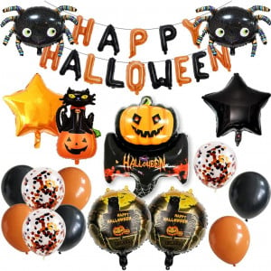 Set de petrecere pentru Halloween, latex/folie, multicolor, 19 piese