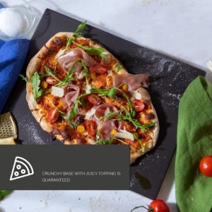 Set de pizza, lopata din lemn 29.5 x 28 cm, piatra de copt 38 x 30 cm neagra, DOLCE MARE