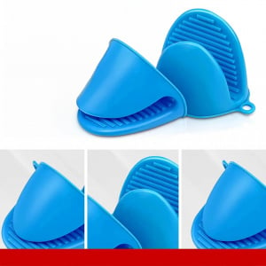 Set de strecuratoare si 2 manusi pentru oale Capoferri, silicon, gri/albastru, 22 x 8 x 5,99 cm