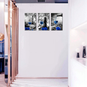 Set de tablouri KEKEMONO, 3 piese, panza, gri/negru/albastru, 40 x 60 cm - Img 3