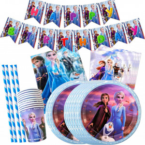 Set de tacamuri pentru petrecere Disney Frozen Yisscen, hartie, multicolor, 72 piese