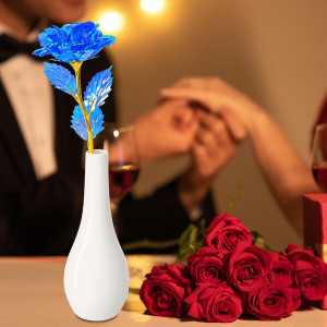 Set de trandafir cu vaza Childom, plastic, albastru/auriu, 25 cm - Img 7