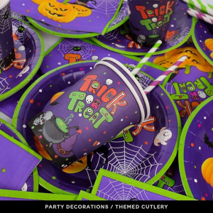 Set de vesela pentru Halloween Yisscen, hartie, multicolor, 48 piese