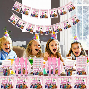 Set de vesela pentru petrecere Cmdxbd, hartie, roz, animat, pentru 10 persoane, 72 piese
