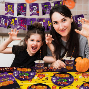 Set de vesela pentru petrecerea de Halloween Yisscen, hartie, multicolor, 67 piese