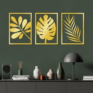 Set decor de perete Re-Bloom, 3 piese, metal, auriu, 30 x 42 cm - Img 4