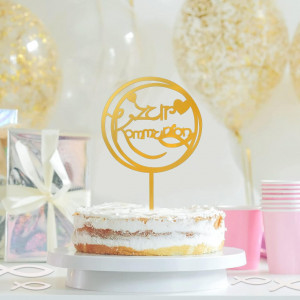 Set decoratiune pentru tort si 45 pestisori LIVESTN, lemn, alb/auriu