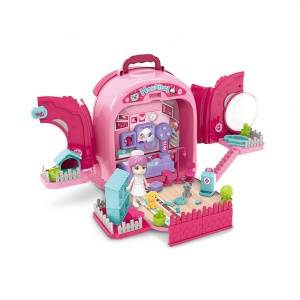 Set ghiozdan jucarie 3 in 1 Rovo 997-2, Spital Pisica, Veterinar, 59 piese - Roz