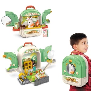 Set ghiozdan jucarie 3 in 1 Rovo 999-2, Iepuras, Fermier, Accesorii incluse - Img 5