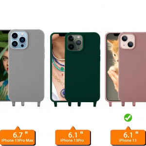 Set husa cu snur si 2 folii de protectie pentru iPhone 13 Gumo-Long, poliester/TPU, negru/transparent, 6,1 inchi