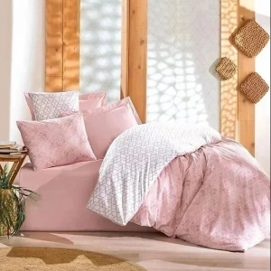 Set husa pilota + 2 fete de perna, bumbac ranforce 100%, 200x200 cm + 2x80x80 cm, roz/alb - Verificat A · Re-Bloom