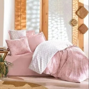Set husa pilota + 2 fete de perna, bumbac ranforce 100%, 200x200 cm + 2x80x80 cm, roz/alb - Verificat A · Re-Bloom