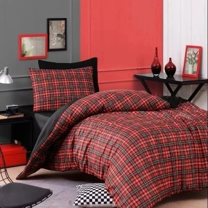 Set husa pilota + fata de perna, 65% bumbac/35% poliester, 155x220 cm + 80x80 cm, imprimeu pigmentat, rosu/gri - Verificat A · Re-Bloom