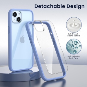 Set husa si 2 folii de protectie pentru iPhone 14 Ornarto, silicon/sticla securizata, albastru/transparent, 6,1 inchi