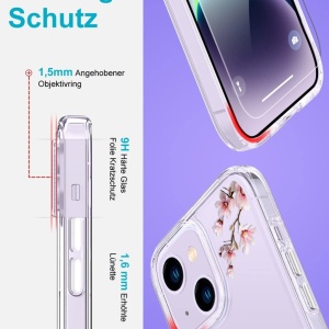 Set husa si 2 folii pentru iPhone 13/iPhone 14 Ciciber, TPU/sticla securizata, multicolor, 6,1 inchi