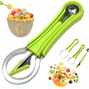 Set instrumente de sculptura in fructe Cisolen, plastic/otel inoxidabil, verde/argintiu, 21,2 x 7,5 cm/20,1 x5,4 cm/ 19,4 x 2,8 cm