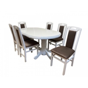 Set masa living SB Nork alba plus 6 scaune SB Tim alb/maro, 74x90x160/200 cm - Img 1