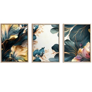 Set tablou decorativ Re-Bloom, 3 piese, MDF/lemn masiv, multicolor, 50 x 70 cm - Img 1