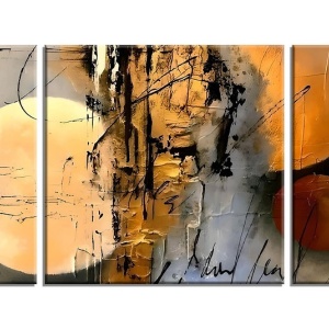 Set tablou decorativ Re-Bloom, 3 piese, model abstract, lemn/panza, multicolor