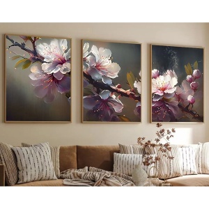 Set tablou decorativ Re-Bloom, 3 piese, model floral, lemn masiv/MDF, multicolor, 50 x 70 cm