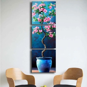 Set tablou decorativ Re-Bloom, 3 piese, model floral, lemn/panza, multicolor, 45 x 45 cm