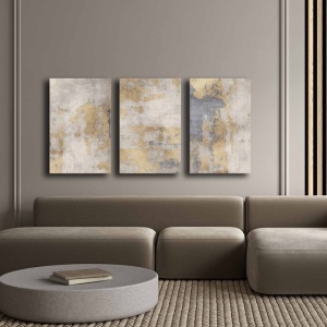 Set tablou decorativ Re-Bloom, 3 piese, panza/lemn, gri/auriu, 145 x 70 cm - Img 3