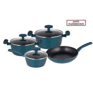 Set vase de gatit Michelino, 7 piese, aluminiu forjat, acoperire antiaderenta, turcoaz - Img 2