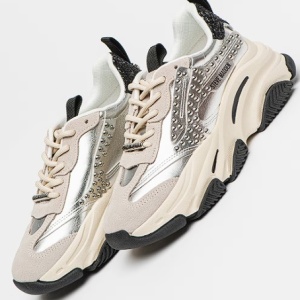 Steve Madden, Pantofi sport cu garnituri de piele intoarsa, Argintiu, 38, Resigilat, Grad A - Img 1