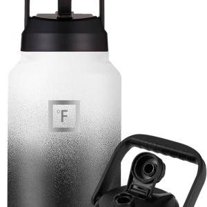 Sticla din otel inoxidabil IRON °FLASK, 2 capace, rece 24 ore / cald 12 ore, izolata, alb/negru, 3,8 L