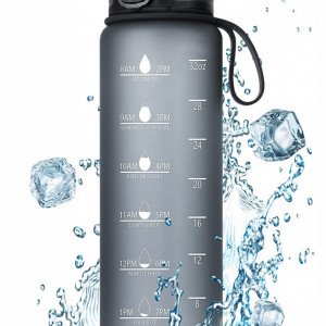 Sticla pentru apa FULDENT, plastic, gri mat, 1 L, - Img 1