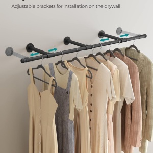 Suport de perete pentru haine Songmics, otel, negru, 30,4 x 170 cm, Resigilat, Grad A - Img 3