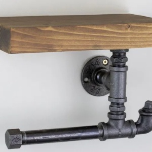 Suport pentru hartia igienica Re-Bloom, lemn masiv/metal, natur/negru, 30 x 18 x 13.5 cm, Resigilat, Grad A