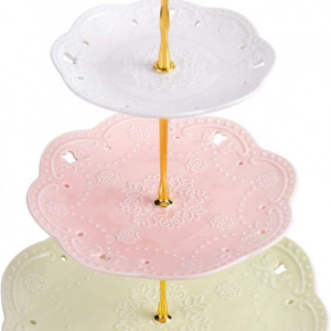 Suport pentru prajituri cu 3 nivele Vivilinen, ceramica, multicolor, 37 x 25,4 cm - Img 1