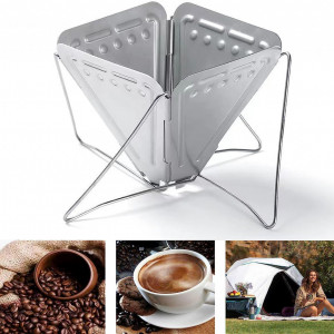 Suport pliabil pentru filtrul de cafea Funrelaxer, otel inoxidabil, argintiu, 15 x 17 cm