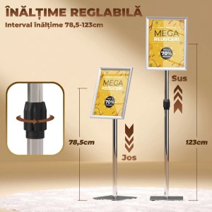 Suport poster A3 reglabil Re-Bloom, aluminiu/otel inoxidabil, 30x45x85-135 cm, panou A3 40x30 cm, argintiu - Verificat A · Re-Bloom - Img 6