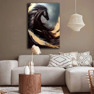 Tablou decorativ canvas model cal, 70x100 cm, panza/lemn, negru/gri/bej - Verificat A · Re-Bloom - Img 3