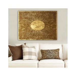 Tablou decorativ Hope, panza/lemn, auriu, 100 x 70 cm 