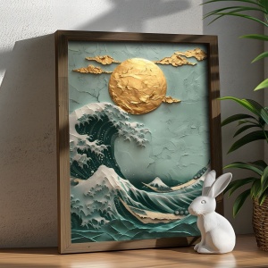 Tablou decorativ inramat MDF 35x47x3.5 cm, MDF 3mm, rama brad 100%, design modern, multicolor - Verificat A · Re-Bloom - Img 4