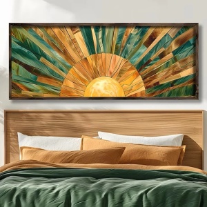 Tablou decorativ, MDF/lemn masiv, 100x40x3.5 cm, format panoramic, design modern, multicolor - Verificat A · Re-Bloom - Img 5