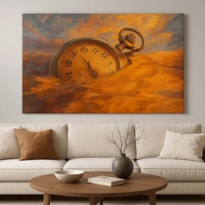 Tablou decorativ model ceas canvas 70x100 cm, panza/lemn, auriu/gri - Verificat A · Re-Bloom - Img 2