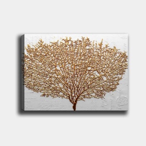Tablou decorativ model copac canvas 70x100 cm, panza 100%, rama lemn 100% 3 cm, auriu/alb - Verificat A · Re-Bloom - Img 3