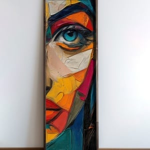 Tablou decorativ model fata MDF/lemn masiv 40x120x3.5 cm, format vertical, design artistic modern, multicolor - Verificat A · Re-Bloom - Img 3