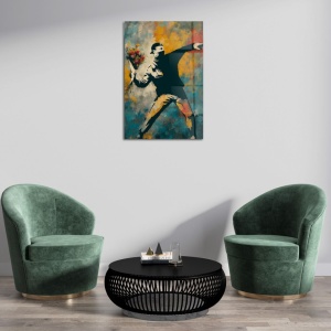 Tablou decorativ model floral canvas 44x66 cm, panza/lemn, auriu/negru - Verificat A · Re-Bloom - Img 2