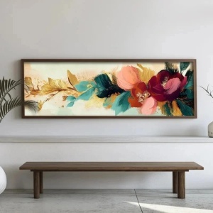 Tablou decorativ model floral, MDF/lemn pin, 40x120x3.5 cm, MDF 3mm, imprimare UV, format panoramic, multicolor - Verificat A · Re-Bloom - Img 2
